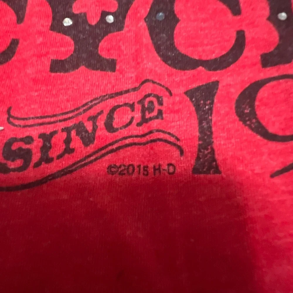 Harley-Davidson Graphic T-Shirt Womens Large Red Rhinestone 30th Anniversary OH
